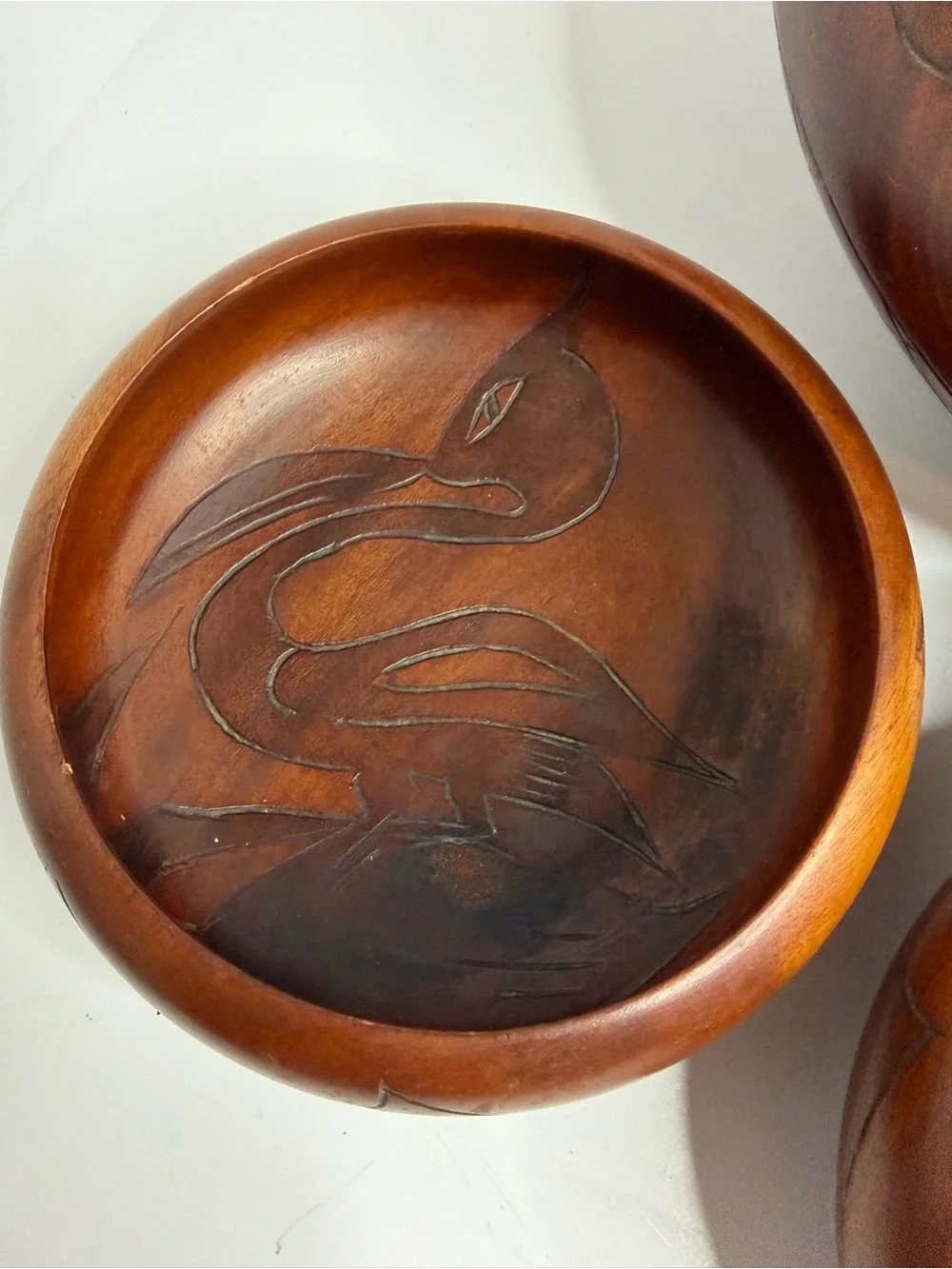 Mid-Century Modern 5-Piece Hand-Carved Mahogany Serving Set Salad Stunning Vtg